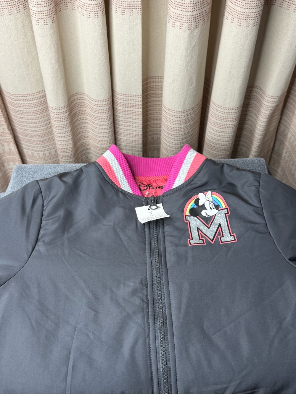 Disney Grey Puffer Jacket with Pink Trim and Minnie Appliqué - Picture 6 of 6